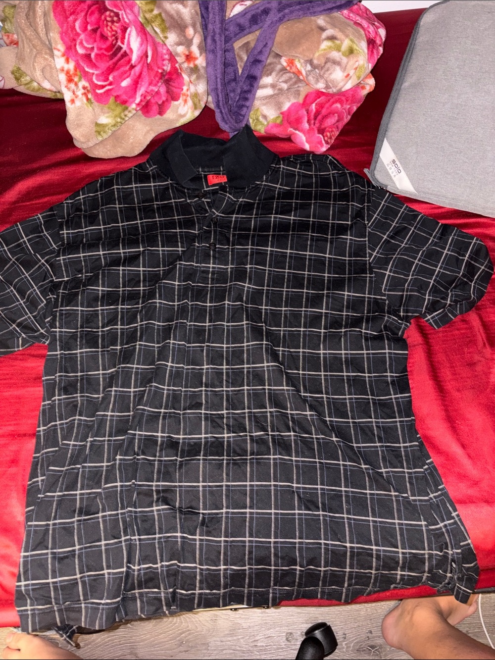 Izod Black Windowpane Polo Shirt
